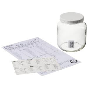 Wide-mouth short-profile clear glass jars with closure