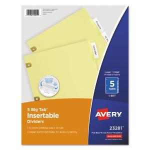 Avery worksaver big tab dividers, clear tabs, five-tab, letter, buff