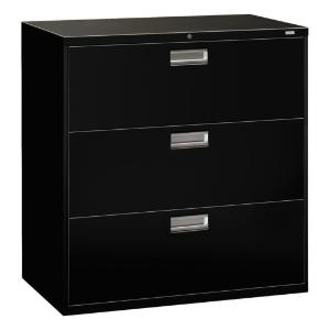 Three-drawer lateral file, black