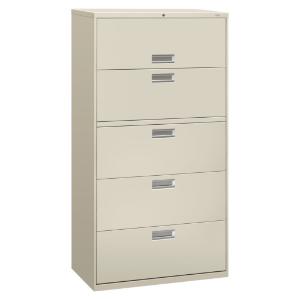 Five-drawer lateral file, light gray