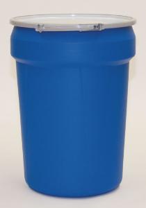 Lab pack open head poly drum, 30 gal., metal lever-lock, blue