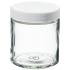 Wide-mouth short-profile clear glass jars with closure